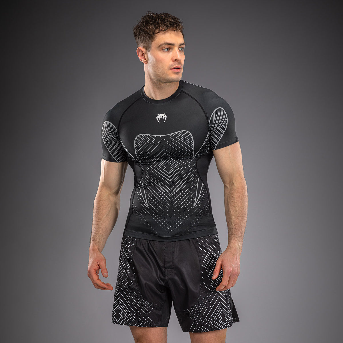 Rashguard à Manches Courtes Venum Midnight Fury – Noir/Gris/Argent - product-type_T-Shirts de Compression